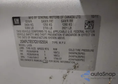 2012 GMC Terrain Sle z USA, uszkodzony, nr VIN 2GKFLTE57C6182934